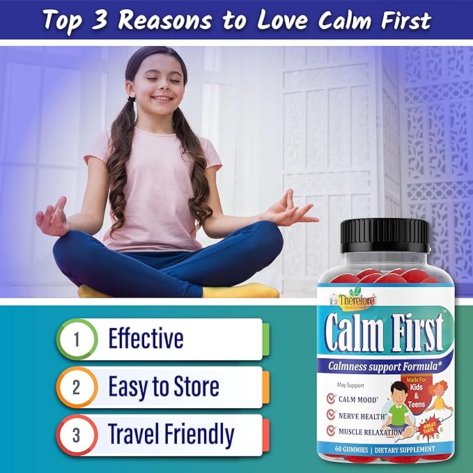 Therefore Magnesium Citrate Supplement for Teens, Calm Magnesium Gummies for Kids - Supports a Healthy Stress Response, Bone Health, Sleep - Gluten Free, Low Sugar (60-Day Supply)