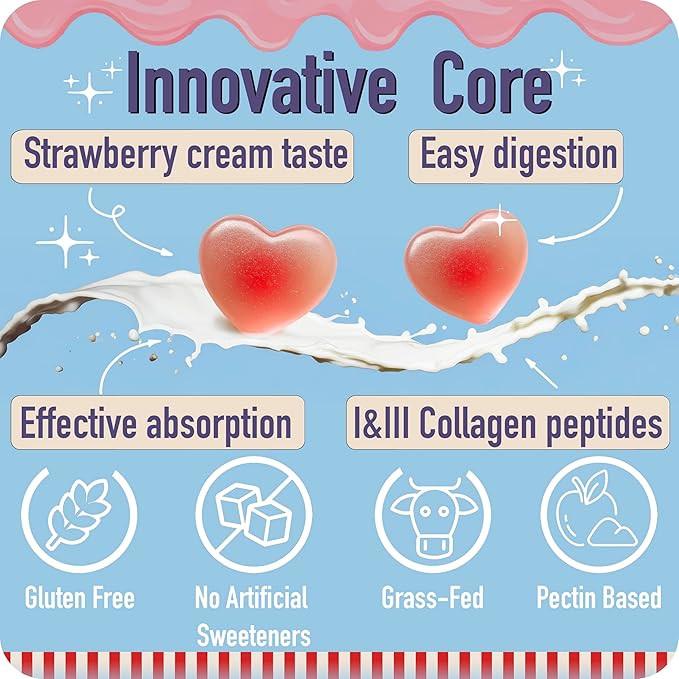 Collagen Peptides Gummies for Women – Biotin, Zinc, Vitamin D3 – 120 Count – Hydrolyzed Collagen Gummy Complex – Hair, Skin & Nails Support – Sugar-Free, Halal, Lactose-Free, Strawberry Cream Flavor
