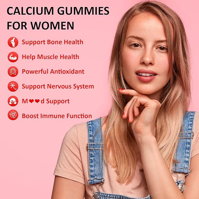 Calcium Gummies for Women 1200 mg, Calcium Chewables with Vitamin D3 Magnesium Zinc, Vegan, Sugar Free, Gluten Free, 60 Count