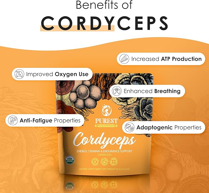 Cordyceps Powder - Performance Mushroom Extract with Organic Cordyceps Mushroom Extract Powder for Energy, Stamina & Endurance Support 60g