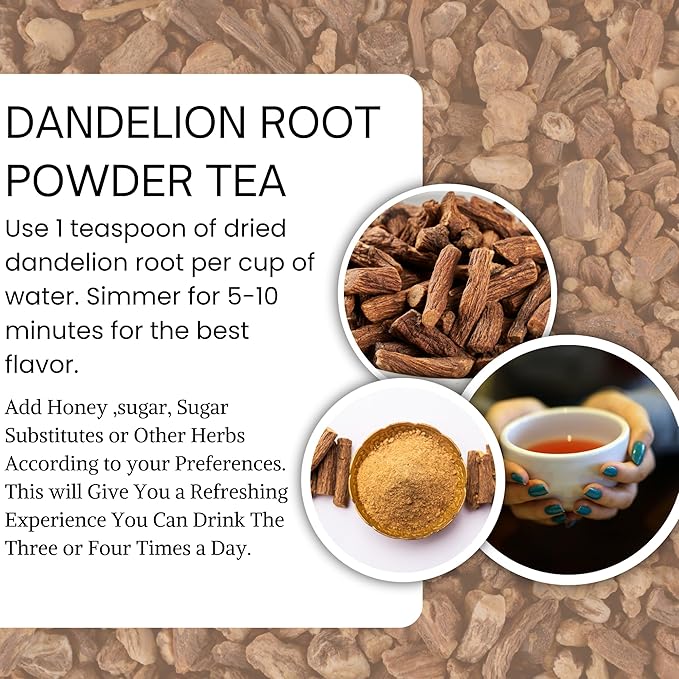 Dandelion Root Powder 100% Natural Dandelion Root for Herbal Tea, Detox & Wellness – Finely Ground, Additive-Free Vegan Supplement – 8 oz Resealable Pack
