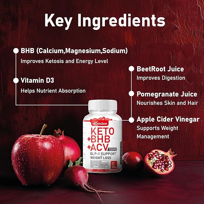 Organic Keto ACV BHB GLP-1 Gummies - Apple Cider Vinegar with The Mother Supplement - Vitamin D3 Zinc Beetroot Pomegranate Chromium Beta Hydroxybutyrate - Vegan Sugar Gluten Free for Men Women
