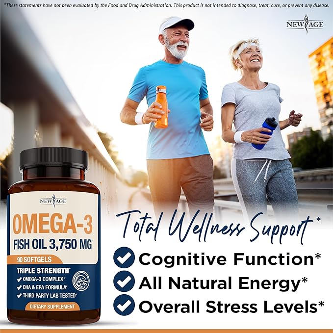 Triple Strength Omega 3 Fish Oil 3750 mg - EPA & DHA - Over 3000mg Omega-3 Fatty Acids - 1350mg EPA + 900mg DHA - Best Essential Fatty Acids, Burpless Fish Oil - 90 Count