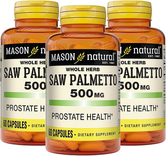 MASON NATURAL Saw Palmetto 500 mg, Supports Prostate Health & Urinary Function, 60 Capsules, Pack of 3
