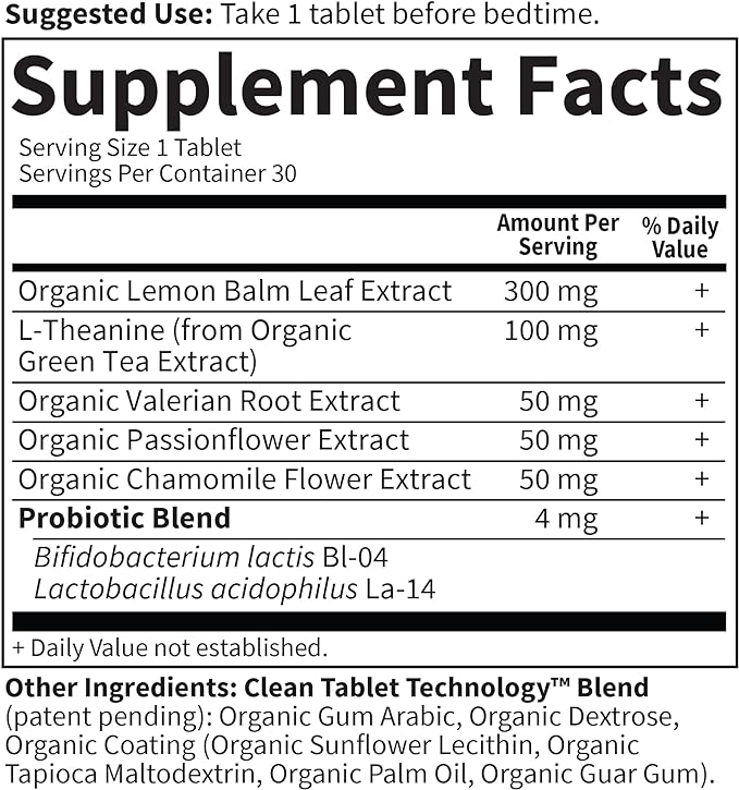 Garden of Life Organics Sleep Well Rest & Refresh 30 Tablets, Lemon Balm, Green Tea Extract L-Theanine, Valerian Root, Chamomile, Probiotics-Organic Non-GMO Vegan Gluten Free Herbal Supplement