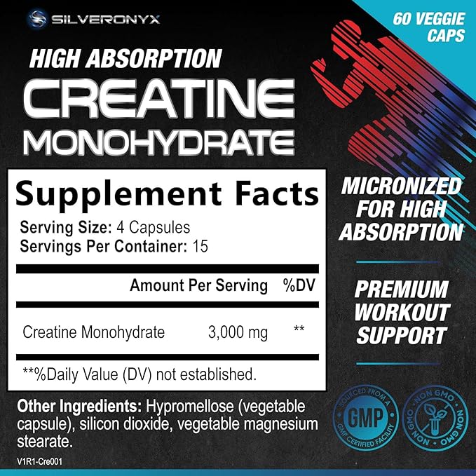 Creatine Monohydrate Capsules 3000mg – Micronized Creatine Supplement for Strength, Lean Muscle Growth, Workout Performance & Endurance Support – Athletic Recovery Support & Gluten Free – 60 Capsules