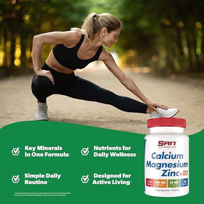 Calcium Magnesium Zinc + D3 Supplement - Essential Mineral Blend for Bone Health and Immune Support 30 Servings