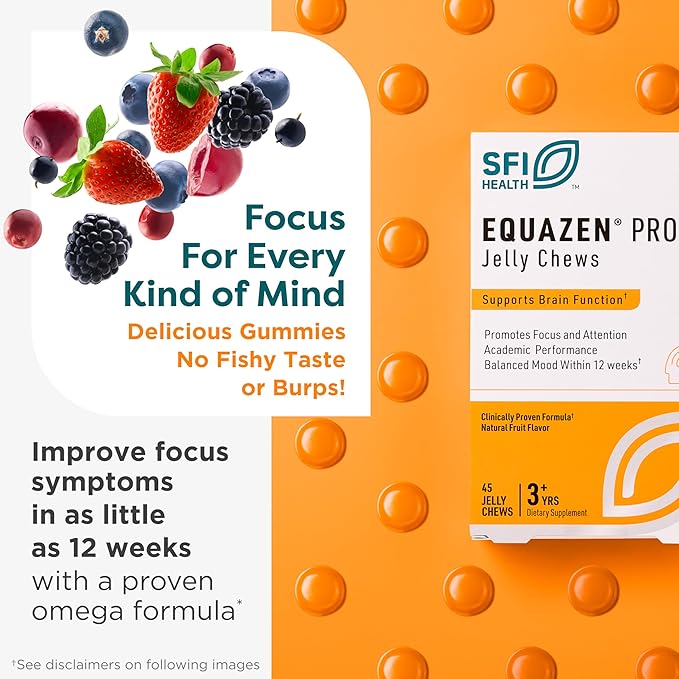 Equazen Pro SFI Health Fish Oil Jelly Chews - Omega 3 & Omega 6 for Kids & Teens - EPA, GLA & DHA for Kids Mood, Memory & Focus Support - Optimized for Bioavailability & Absorption (45 Jelly Chews)