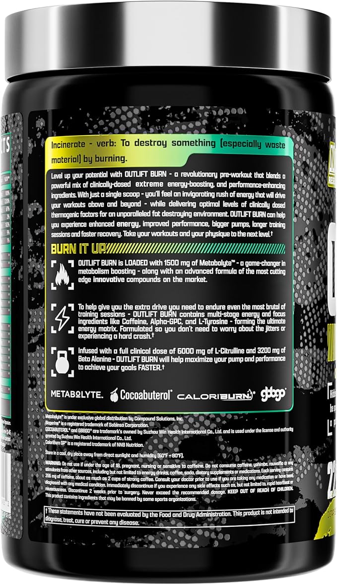 Nutrex Outlift Burn Pre-Workout Supplement for Energy, Focus & Endurance | Metabolyte, L-Citrulline, Beta-Alanine & Caffeine | Thermogenic Formula for Performance (22 Servings, Maui Twist)