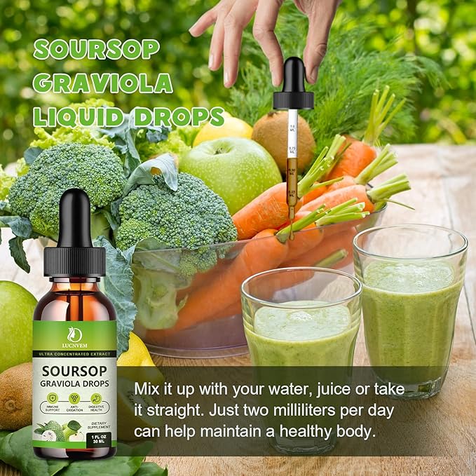 Organic Soursop Graviola Bitters Liquid Drops, Soursop Extract Organic Pure Rich in Multivitamin for Natural Antioxidant, Cell Support & Regeneration, Immune Boost - 2 FL OZ