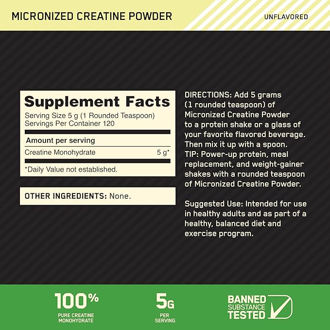 Optimum Nutrition Micronized Creatine Monohydrate Powder, Unflavored, 240 Servings, 1200 Grams (Packaging May Vary)
