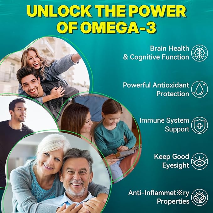 Vegan Omega 3 Gummies 1000mg w/MethylFolate, Vitamin B12, Omega 3 Fish Oil Alternative for Adults, Plant Based DHA 460mg & EPA 230mg for Brain, Mobility, Eye & Immune, Sustainable, Sugar Free, 60 Cts