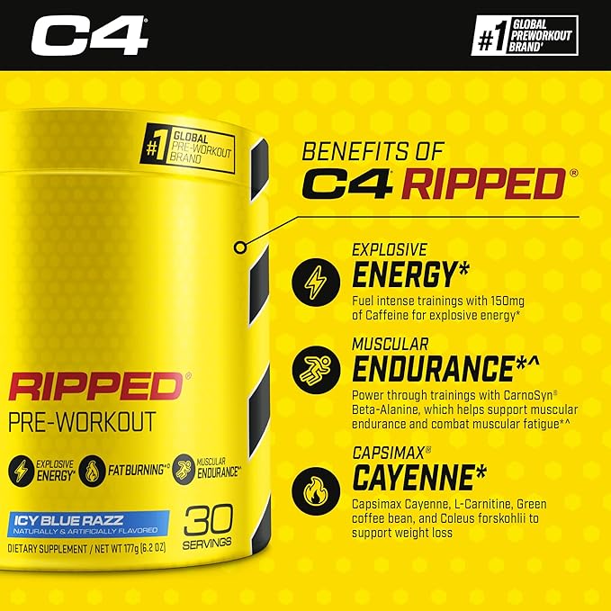 C4 Ripped & SuperHD, The Thermogenic Bundle, C4 Ripped Pre Workout Powder, ICY Blue Razz 30 Servings + SuperHD with Capsimax and Green Tea Extract, 60 Servings