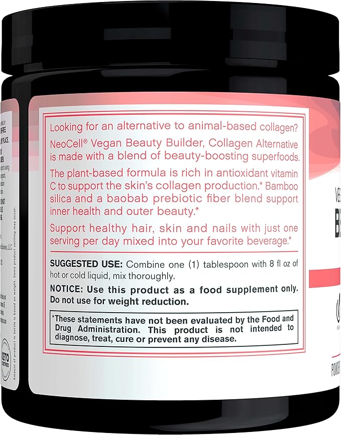 NeoCell Vegan Beauty Builder Collagen Alternative; Plant-Based Vegan Collagen-Booster Supports Collagen Production; Hibiscus Flavored; 8 g Powder/Serv; 30 Servs; 8.5 Oz,* (Pack of 2)