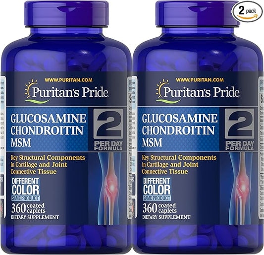 Puritan's Pride Glucosamine Chondroitin MSM Dietary Supplement for Joint Health, 360 Coated Caplets