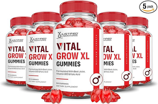 (5 Pack) Vital Grow XL Performance Gummies 1000MG Advanced Formula Formulated with ACV Pomegranate Beet Juice Powder B12 Vegan Non GMO 300 Gummys