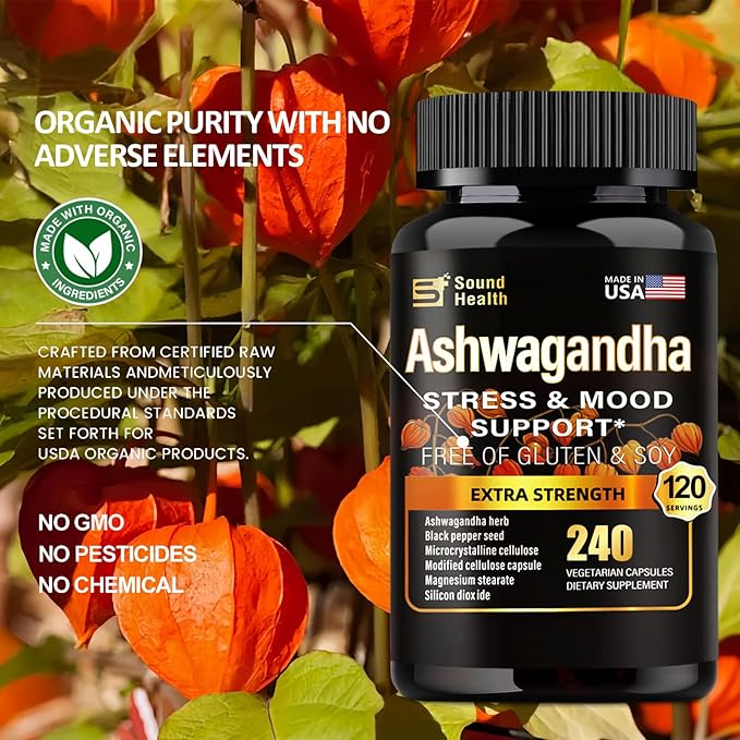 Organic Ashwagandha Capsules Supplement - 7000mg Herb Powder Equivalent per Serving - Immune Support, Hormone Balance - Enhanced Nutrient Absorption - 240 Capsules (120 Servings)