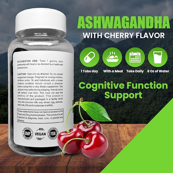 Ashwagandha Gummies - Natural Stress Reliever - 750mg Gummies - 60 Counts- Maintain Healthy Energy & Stress Levels, Green