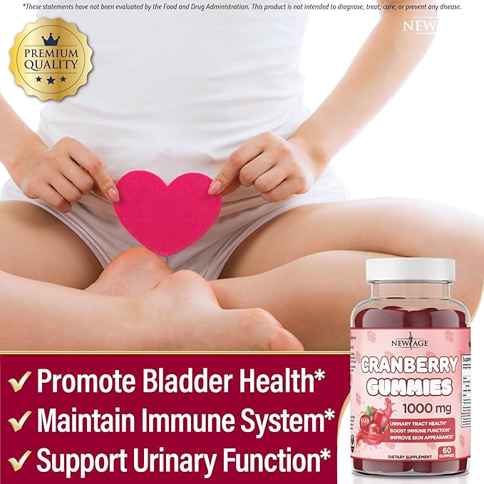 NEW AGE Cranberry Gummies Urinary Tract Health Gummies 1000mg - Supports Bladder, Kidney, UTI - Vegetarian (Cranberry 120 Count)