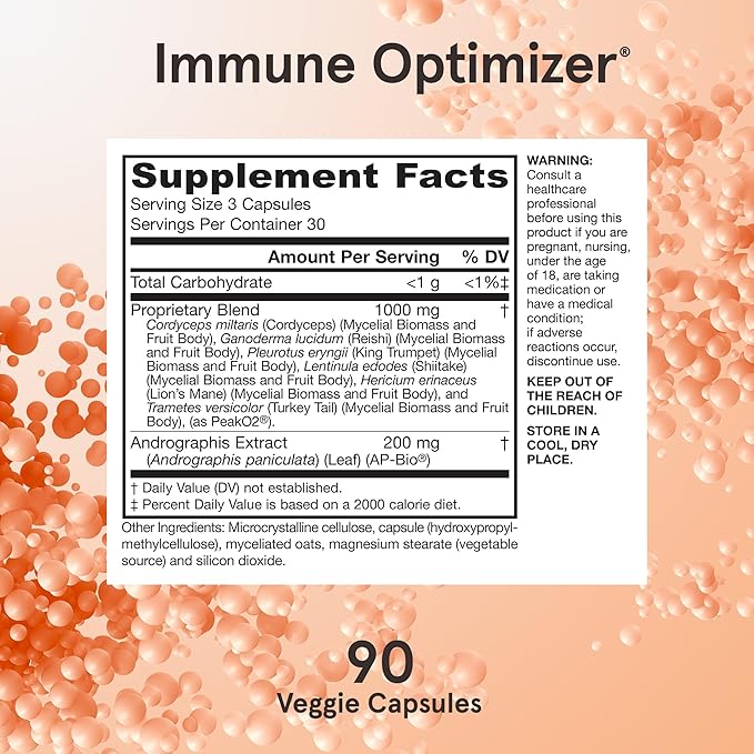 Jarrow Formulas Immune Optimizer with Cordyceps, Reishi, Lion’s Mane, Shiitake, King Trumpet, and Turkey Tail Mushrooms, Dietary Supplement with Andrographis Extract, 90 Veggie Capsules, 30 Day Supply