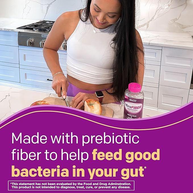 MiraFIBER Gummies, From The Gut Experts at MiraLAX, 8g of Daily Prebiotic Fiber with B Vitamins to Support Digestive Health and Metabolism, Fruit Flavored Fiber Gummies, 72 Count