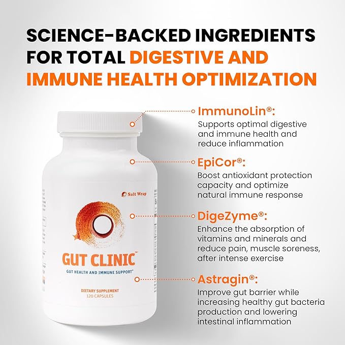 SaltWrap Gut Clinic Postbiotics - Gut Health, Complete Gut Repair, Barrier & Immune Support - Helps Bloating, Gas & Indigestion - 90 Capsules