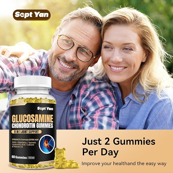 Glucosamine Chondroitin Gummies - 60 Joint Support Supplements - 1500mg Extra Strength with MSM, Elderberry, Turmeric - Cartilage & Immune Support for Adults, Men & Women Vegan - Easy to Swallow