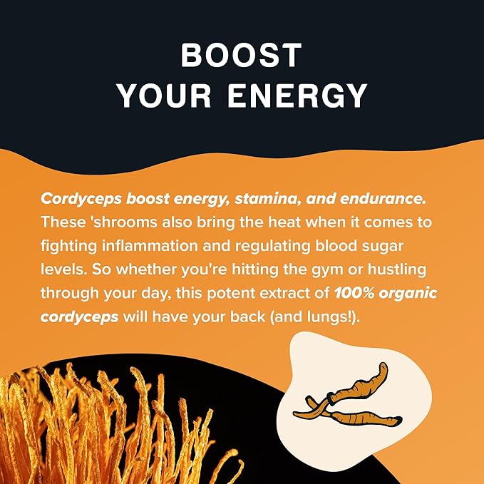 Rising Tide Organic Cordyceps Mushroom Powder - Highly Concentrated Cordyceps Extract Powder to Boost Energy, Stamina, and Athletic Performance - 4 OZ Vegan, Non-GMO