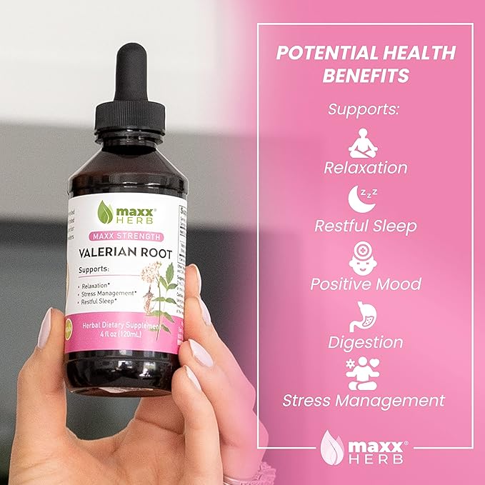Maxx Herb Valerian Root Extract - Max Strength, Liquid Valerian Root Absorbs Better Than Capsules, for Relaxation and Restful Sleep, Alcohol-Free - 4 Bottles, 4 Oz Each (240 Servings)
