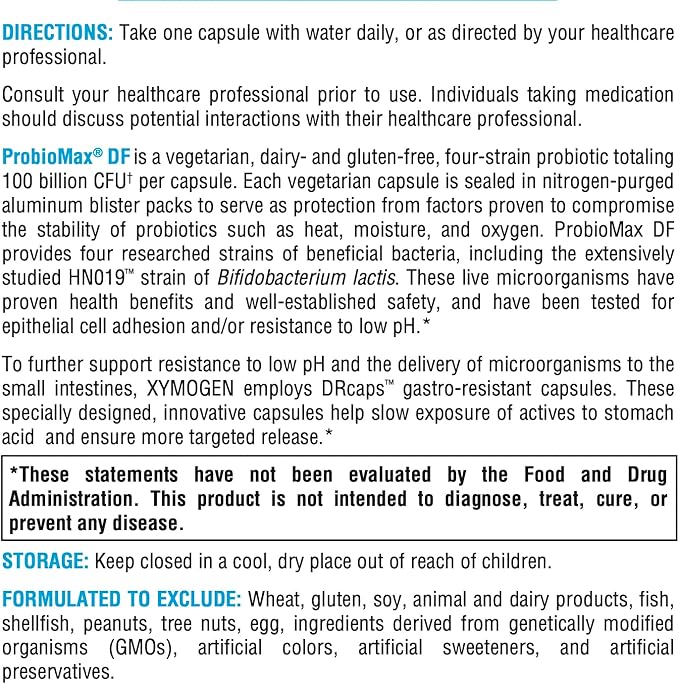 XYMOGEN ProbioMax Daily 100B - 100 Billion CFU Probiotic Supplement - Dairy Free Probiotics with Lactobacillus acidophilus + Bifidobacterium lactis - Formerly ProbioMax DF (30 Acid Resistant Capsules)