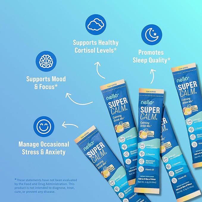 Supercalm Drink Mix - Ashwagandha KSM 66, Magnesium Glycinate & L-Theanine Supplement - Ashwagandha Root Extract - Focus and Relaxation Support (20 Travel Packets) - Pina Colada