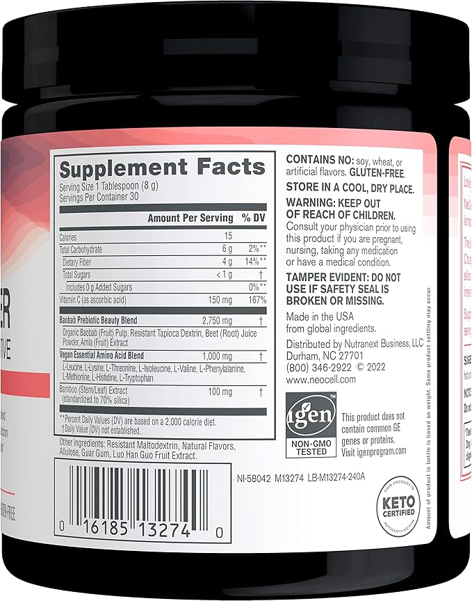 NeoCell Vegan Beauty Builder Collagen Alternative; Plant-Based Vegan Collagen-Booster Supports Collagen Production; Hibiscus Flavored; 8 g Powder/Serv; 30 Servs; 8.5 Oz,* (Pack of 2)