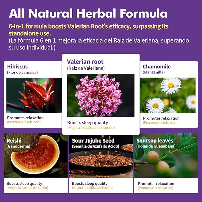 Valerian Root Sleep Support Drops, Gotas de Manzanilla y Flor de Jamaica y Valeriana para Dormir, Nature Herbal Extract Liquid for Deep Sleep. 4oz