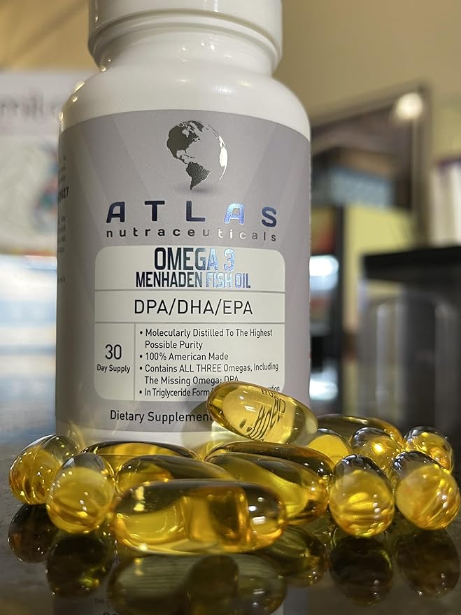 Atlas Nutraceuticals-Atlantic Caught Menhaden Fish Oil-Omega 3-2400mg, Burpless, Made in The USA, DPA/DHA/EPA-60 Softgels (1)