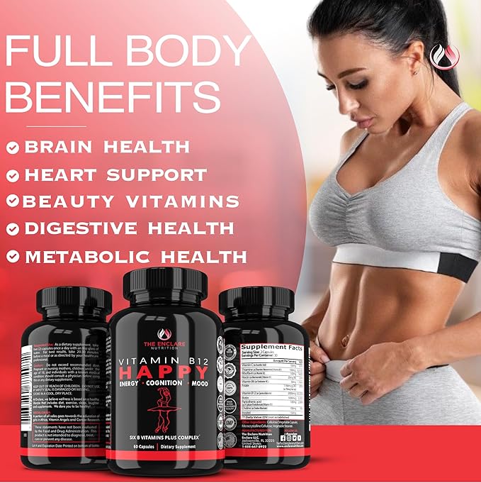 THE ENCLARE NUTRITION Vitamin B12 - Vitamin B Complex with Vitamin C, Biotin, Inositol, Folic Acid, B Vitamins, B1, B2, B3, B4, B5, B6, B7, B8, B9. Brain, Heart, Immune Support, Energy Supplements (1)