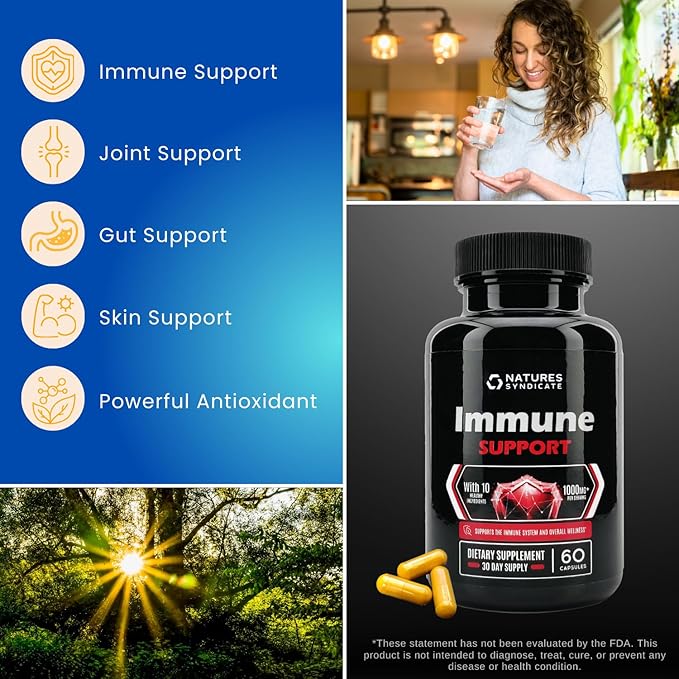 Immune Support Supplement - 10-in-1 with Echinacea, Elderberry, Garlic, Turmeric with Zinc, Vitamin C, E, B6 & L-Glutamine, 4.8 Billion CFU Probiotic for Adults