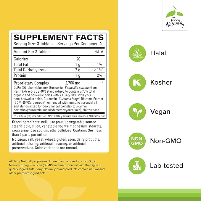 Terry Naturally Curamin Extra Strength - Curcumin & Boswellia Supplement for Healthy Circulation Support - Turmeric Supplement to Support Joints, Muscle Health & Endorphin Production - 120 Tablets