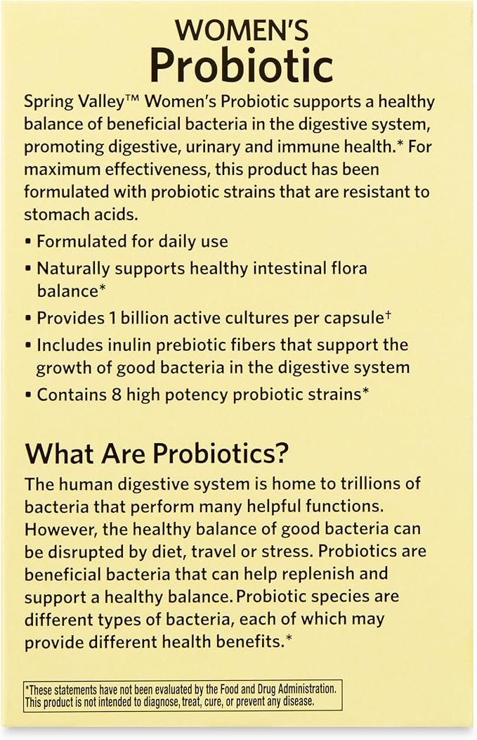 Women's Probiotic Supplement with Prebiotic Inulin & Cranberry – Digestive, Urinary, & Immune Health Support, 1 Billion Active Cultures, 8 Strains, 30 Count Capsules – Gut Health Probiotics for Women
