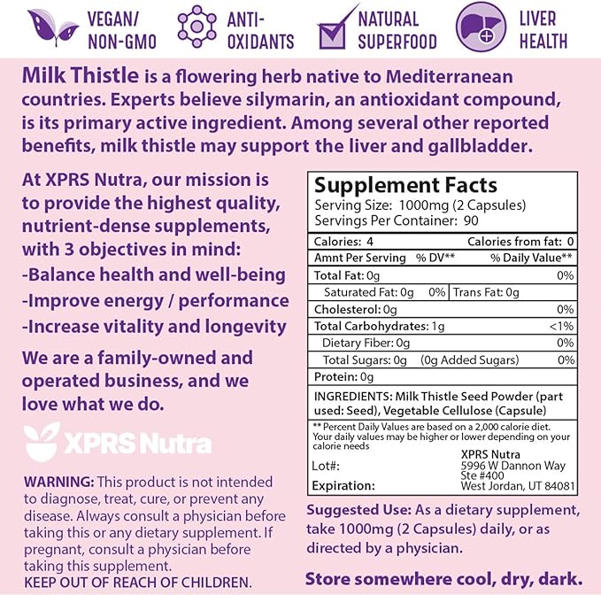 Milk Thistle Seed Capsules - 180 Count (3 Month Supply) Premium Milk Thistle Supplement Rich in Silymarin to Support the Liver and Digestion - Pure, Non-GMO Cardo Mariano Milk Thistle Pills