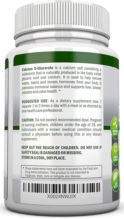 Calcium D-Glucarate - 500mg - 120 Vegetable Capsules - Superior Potency to Support Cleansing Processes, Estrogen Metabolism & Hormonal Balance - Helps with Prostate, Breast & Colon Health