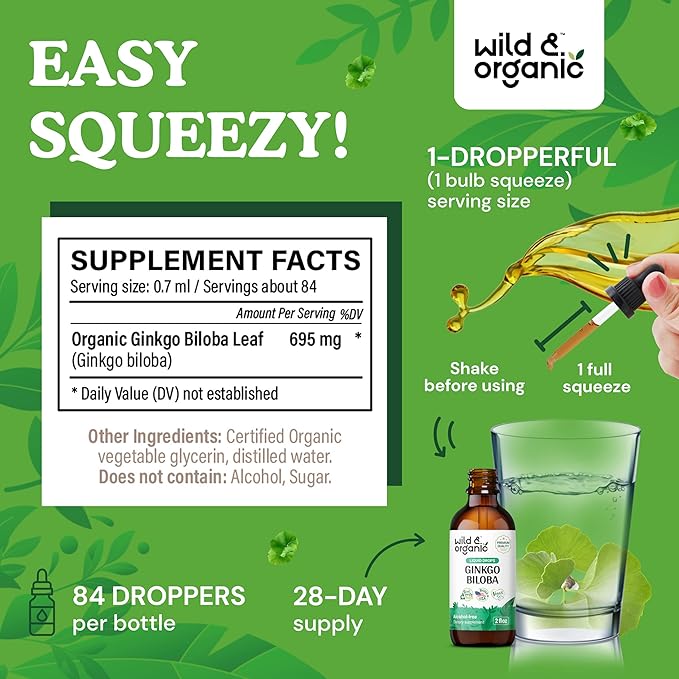 Wild & Organic Bacopa Tincture 2 fl oz & Ginkgo Biloba Tincture 2 fl oz