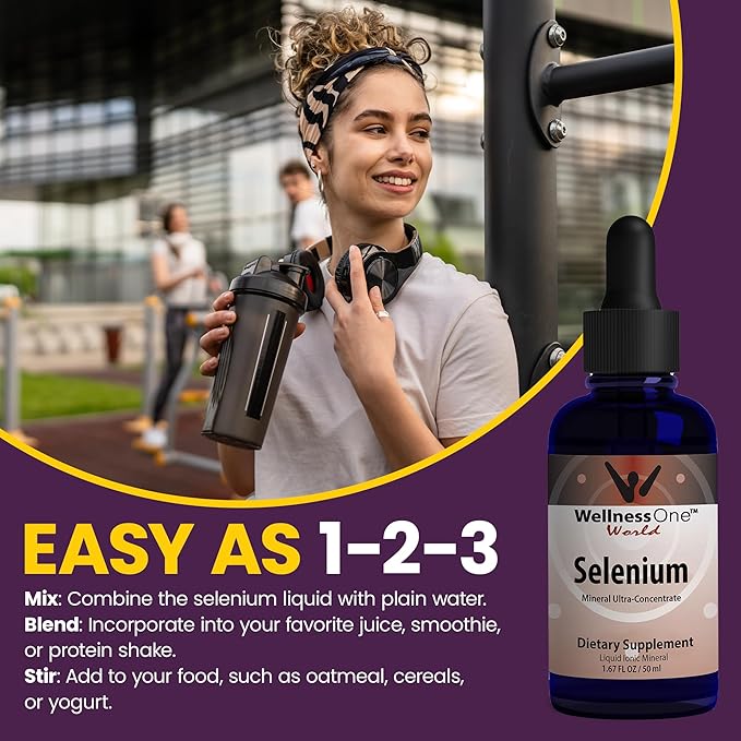 WellnessOne Liquid Selenium Supplement - Ionized Selenium Liquid Drops 70 mcg - Antioxidant, Cardiovascular and Immune Support - USA Tested, Vegan, Non-GMO, Gluten Free, Unflavored - 1.67 fl oz