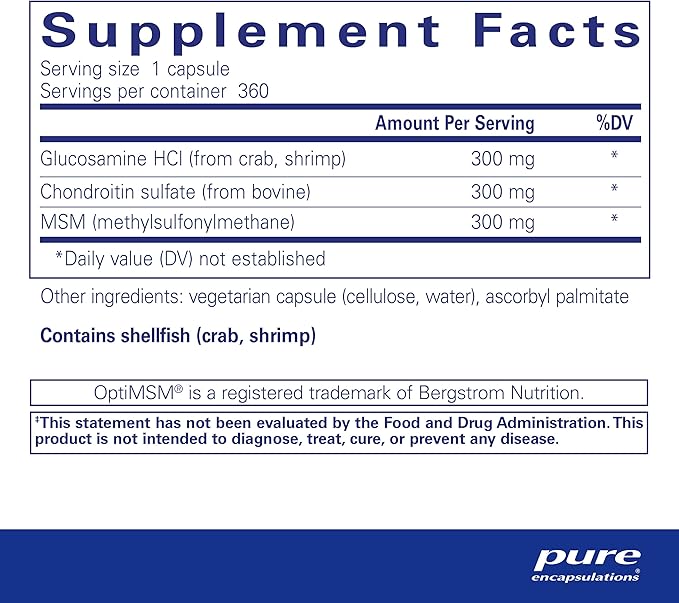 Pure Encapsulations Glucosamine Chondroitin with MSM - Supports Joint Health & Normal Cartilage Formation* - Maintains Enzyme Activity - Gluten-Free & Non-GMO - 360 Capsules