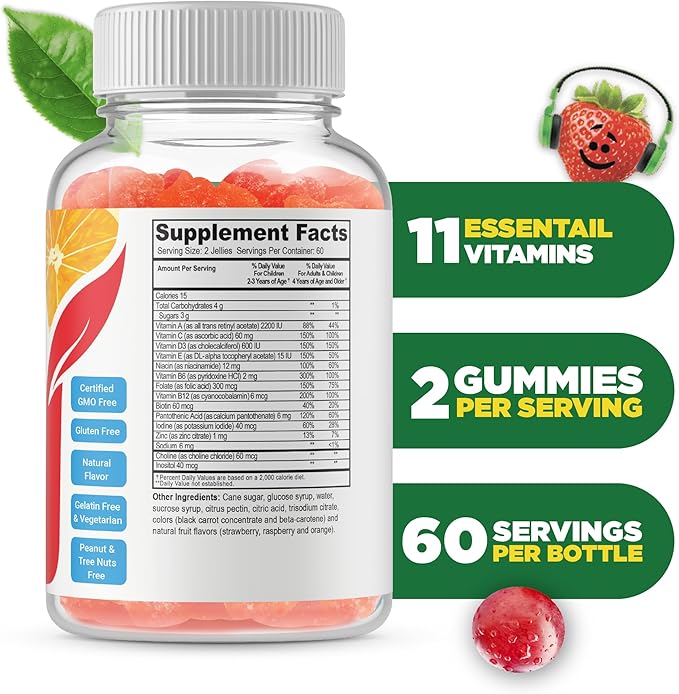 Doctors Finest Multivitamin Gummies for Kids - Vegetarian, GMO-Free & Gluten Free - Great Tasting Fruit Flavors Pectin Chews - 120 Jellies