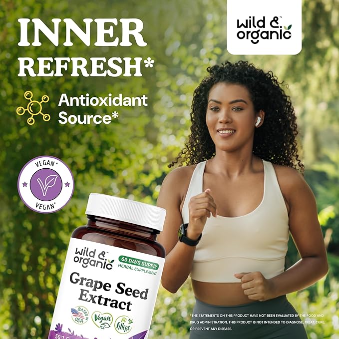 Wild & Organic Grape Seed Extract Capsules - 20,000 mg Strength Grapeseed Extract Equivalent - 95% Polyphenols - 400 mg per Serving - 2 Month Supply - 60 Vegan Capsules - Non-GMO