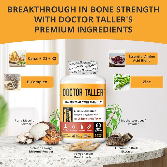 NuBest Doctor Taller - Height Growth Formula - Supports Height Growth and Immunity - Keto with Calcium, Vitamin D3, Vitamin K2, Amino Acids & Herbs for Children (8+) - 3 Pack | 3 Month Supply