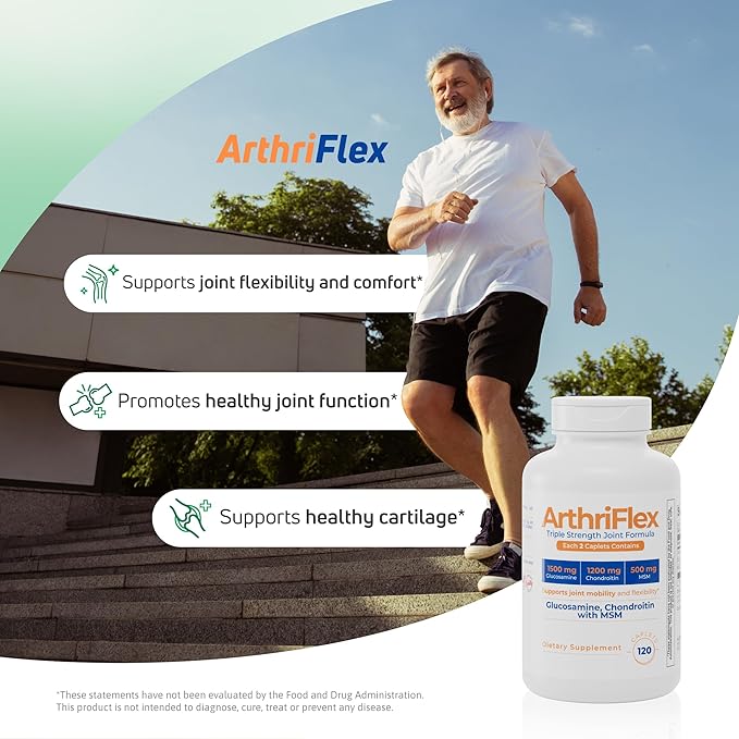 ArthriFlex Glucosamine Chondroitin MSM – Triple Strength Joint Support – Chondroitin Sulfate & MSM – Move Free & Heal and Soothe Arthritis Supplement – 120 Caplets for Mobility & Flexibility