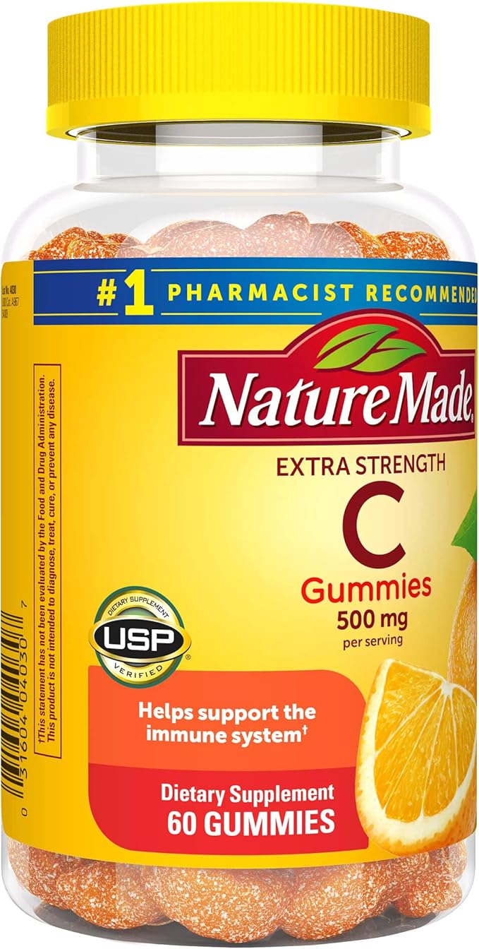 Nature Made Extra Strength Dosage Vitamin C 500 mg per Serving, Dietary Supplement for Immune Support, 60 Gummies, 30 Day Supply (Pack of 2)
