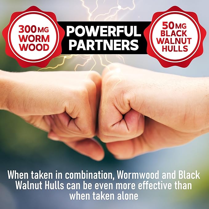 12in1 Wormwood Capsules Black Walnut Cloves, Ginger, Turmeric Curcumin & Black Pepper - Support Digestion Health, Immune System - 60 Capsules