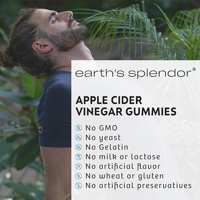 Earth's Splendor Apple Cider Vinegar Gummies - 30 Count - Vegan, Non-GMO, Gluten-Free - Supports Digestive Health, Detox, Immune System & Natural Energy - Delicious Fruity Flavor